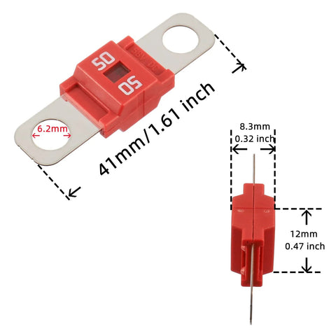 50 Amp High Current Auto Fuse Pack Of 3 Bolt On Fuses For Cars, Trucks, RVs, Buses, Caravans And Construction Vehicles With Tin Plated Terminals