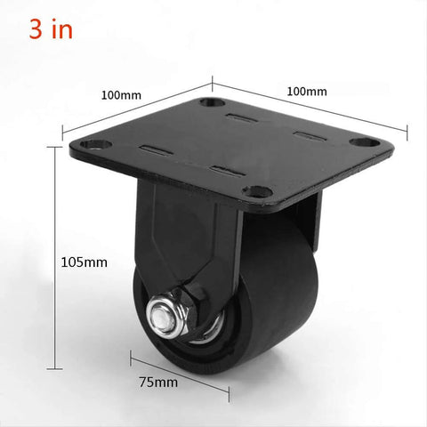 Black 50mm Heavy Duty Swivel Caster Wheels Set of 4 with Brake, industrial plate castors, side view with measurements