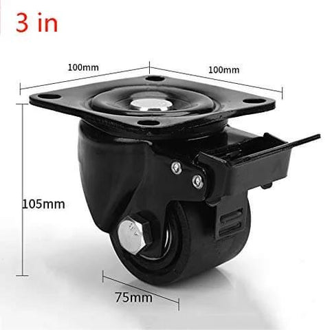3-inch 50mm Heavy Duty Swivel Caster Wheels Set of 4 with Brake, steel plate, double ball bearings, industrial castor