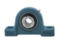 Single 50 mm heavy wide adapter pillow block bearing with H2311 locking insert, front view of mounted ball bearing housing for shaft support.