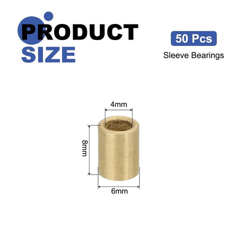 50 Pcs Sleeve Bearings 4mm Bore 6mm OD 8mm Length Self Lubricating Sintered Bronze Bushings product size diagram.