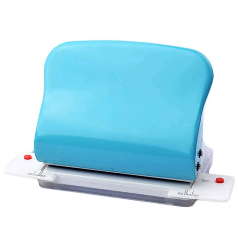 Blue 10 Hole Puncher For Loose Leaf Paper, Handheld Metal Circle Punch Tool For A4 A5 B5 Notebooks, 10 Sheet Capacity, front view