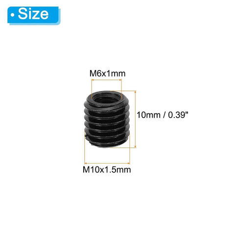 PATIKIL black metal thread adapter sleeve, M10xM6 reducing nut, 10 mm long