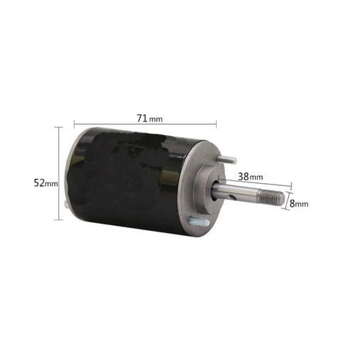 Beefy 30W Permanent Magnet DC Motor CH 3420 24V 7000 RPM, side view showing shaft dimensions 38mm and Ø8mm