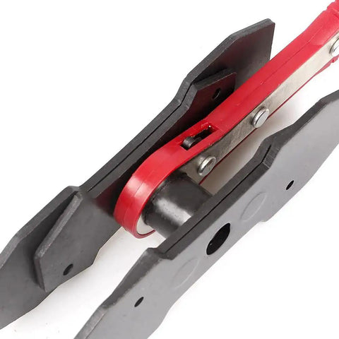 BARTOO brake caliper press tool with red body and two steel plates, close-up view
