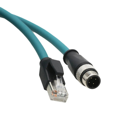 Industrial M12 D-Coded Ethernet Cable 4 Pin Male To RJ45, CAT5e Shielded PVC, 50 Meter Length For Keyence IV2 Omron Datalogic