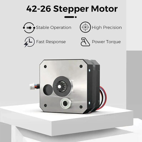 Sprite Extruder Motor 42-26 Stepper for Ender 3 S1 with round shaft, shown sitting on white base, highlighting stable operation and precision.