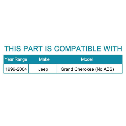 Compatibility chart for Front Wheel Hub Bearing Assembly For Jeep Grand Cherokee 1999 2004 5 Lug Non ABS Drop-In Replacement