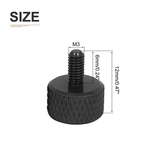 M3x6mm Knurled Thumb Screws 10 Pack Aluminum Alloy Black For PC Computer Cases Fully Threaded Head With Knurl Grip