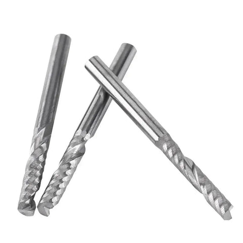 End Mill Bits Set Of Ten With One Eighth Inch Shank Single Flute CNC Router Bits Tungsten Carbide Pro Grade For Wood Aluminum Steel PCBs PVC Acrylic