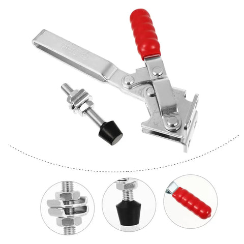 Two Pack Welding Toggle Clamps Quick Release Fixed Clamps Heavy Duty Iron Welding Tool with red handle for woodworking.