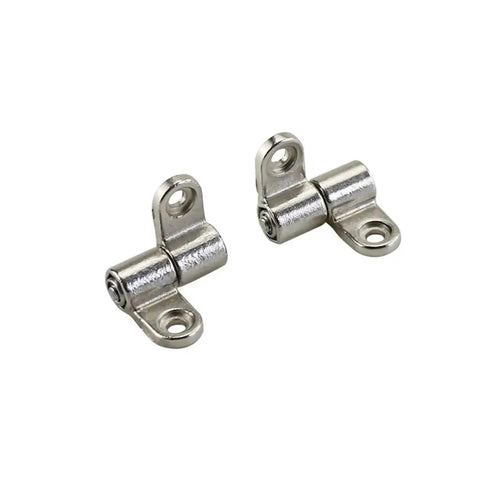 Two zinc alloy positioning hinges, silver, 360° rotation, adjustable torque, front view