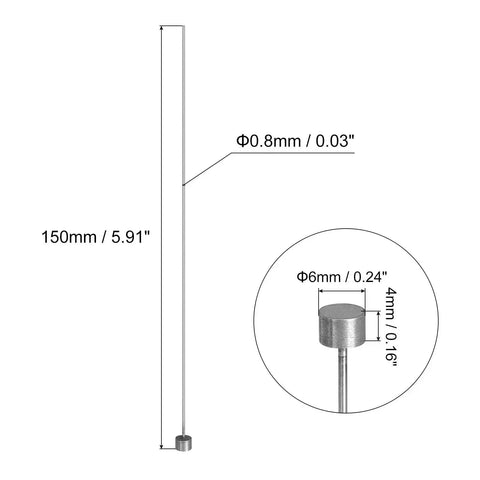 Straight Ejector Pins 0.8mm Dia 150mm Long 65Mn Steel Round Tip Punch Set of 4 with dimensions
