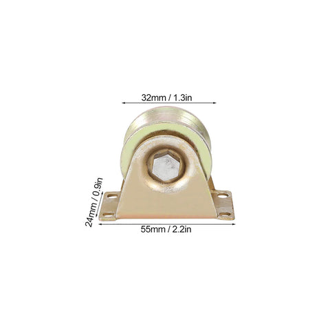 Front view of 32mm Sliding Gate Roller U Type Groove Wheel Built Tough With Heavy Duty Steel Track Rail for industrial use.