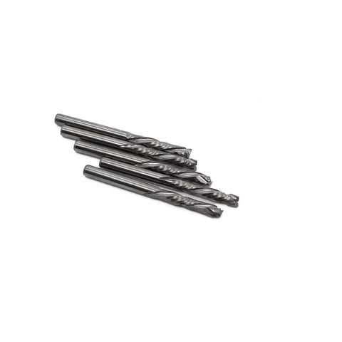 Pro Grade One Eighth Inch Shank Carbide End Mills Three Point One Seven Five By Seventeen Millimeter Up And Down Cut Square Nose CNC Spiral Router Bits Two Flute For Wood Five Piece Precision Set ALTIN Coated For Longer Tool Life And Smoother Cuts displayed on white background