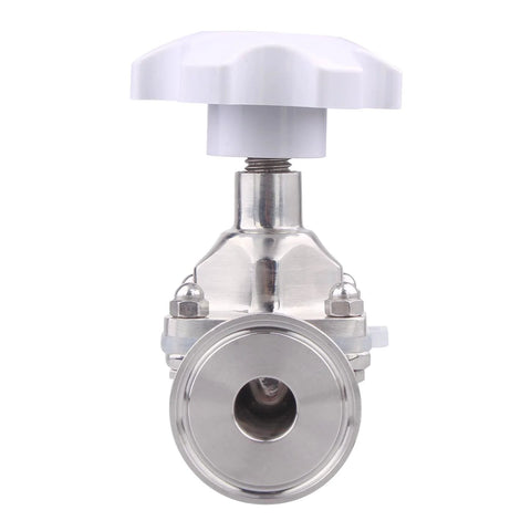 DERNORD sanitary diaphragm valve, 316L stainless steel, 1.5 inch tri-clamp valve, 3/4 inch tube OD, white handwheel
