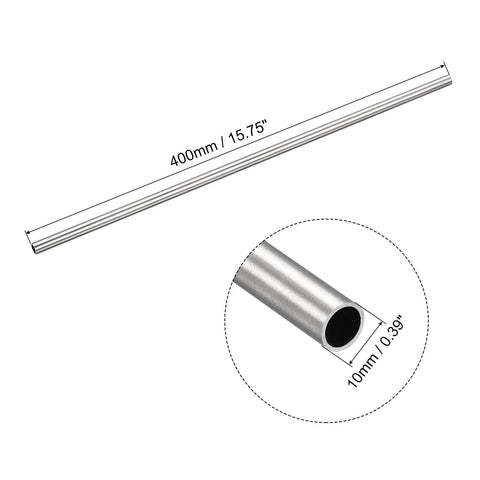 uxcell 304 stainless steel tube, side view; 10mm OD, 1mm wall, 400mm length capillary tubing