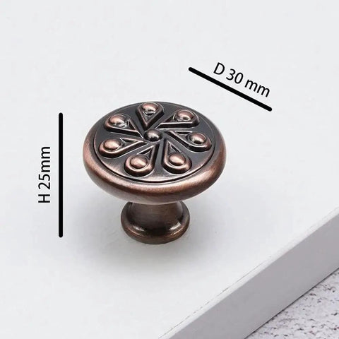 Antique Copper Round Cabinet Knob, 30mm diameter, zinc alloy decorative pull handle, part of 5 pack for drawers and wardrobes