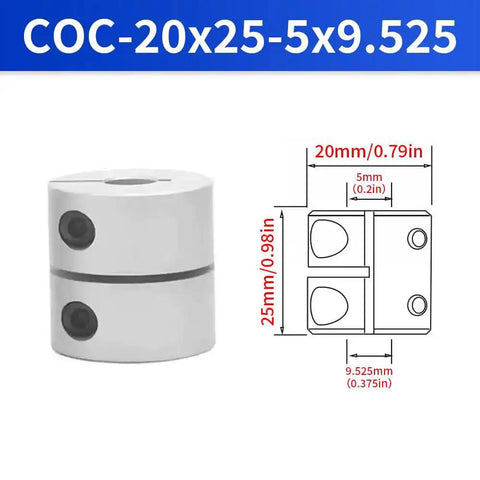 Beefy Rigid Clamp On Shaft Coupling, 20 mm Diameter, 25 mm Length, Aluminum Motor Shaft Connector With 5 mm To 9.525 mm Bore