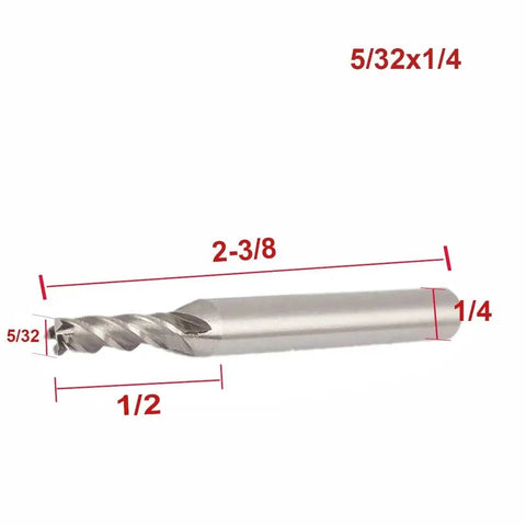 Milling Cutter Set HSS Square Nose End Mills With Straight Shank Four Flute Five Piece Kit 5/32 inch diameter close-up view