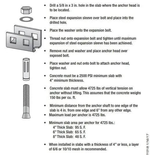 Installation instructions and components for Double Head Concrete Slab Anchor With Expansion Bolt in existing concrete slabs