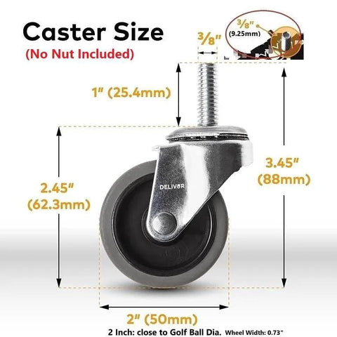 2 Inch Swivel Caster Wheels Set Of 4 For Desk And Office Chairs With Metal Threaded Stem Three Eighths Inch Sixteen Threaded Stem