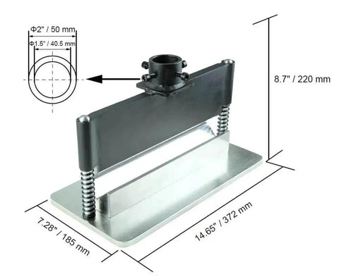 Heavy Duty Press Brake Attachment For Hydraulic Shop Presses 12 To 20 Ton, shown with dimensions and top view diagram.