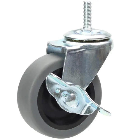 YEEMIGO 3-inch stem caster wheel with locking brake, soft rubber non-marking grey wheel, M8-1.25 threaded stem