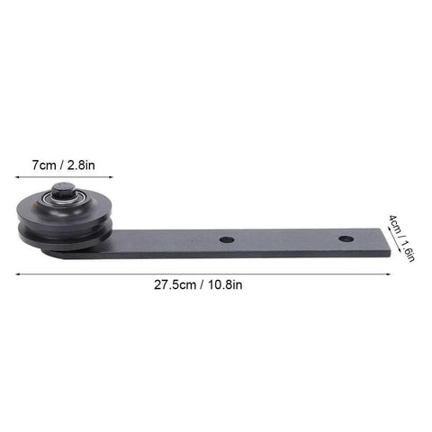 Side view of Two Pack Sliding Door Track Rail Pulley Wheel Rollers Barn Door Hardware Kit Heavy Duty Carbon Steel with dimensions.