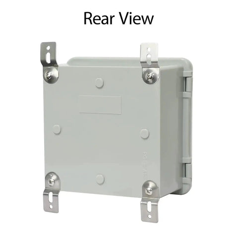 Rear view of IP65 Waterproof Outdoor Junction Box With Hinged Lid, showing ABS plastic construction and mounting brackets.