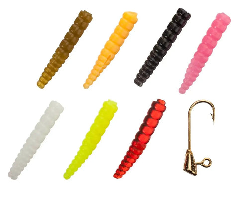 Mini Jig Kit For Trout And All Freshwater Fish 85 Piece Set With 70 Grub Bodies And 15 Size 14 Hooks killer for fly fishing