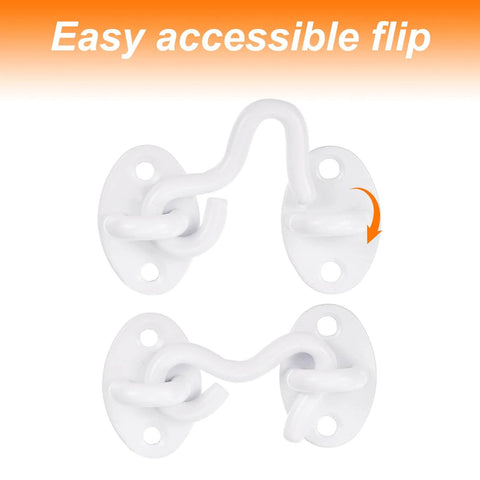 2 Inch Hook And Eye Latch For Barn Doors Privacy Hardware Stainless Steel Gate Lock Easy Install Window Cabin Hooks Sliding Doors Bedroom And Bathroom White Finish, white steel latch with easy accessible flip design.