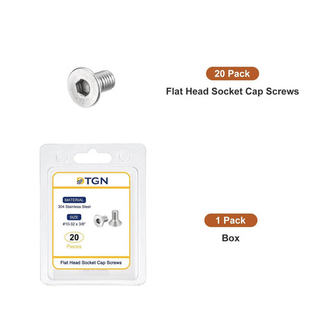 Twenty Piece Set Of Ten By Thirty Two Thread Per Inch Three Eighths Inch Flat Head Socket Cap Screws In 304 Stainless Steel package