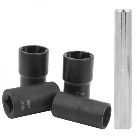 Heavy Duty Nut Extractor Socket Set For Screw And Fastener Removal, Sleeve Style Remover Tool, sizes 19mm and 21mm, CM steel.