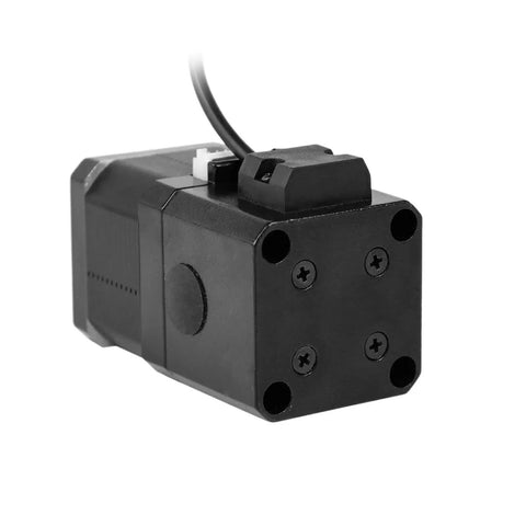 NEMA17 stepper motor with brake, black, front-right view showing mounting face with four screws