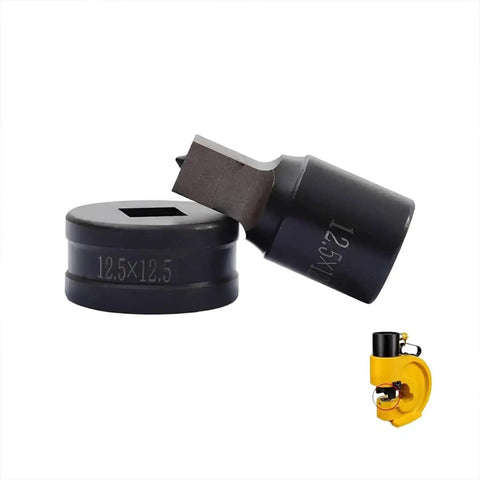 Heavy Duty Hydraulic Punch Die Set For Square Hole 8.5x8.5mm, High Carbon Steel Punch And Die Mold, black components, yellow hydraulic machine