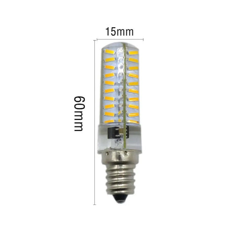 LED light bulb, 60mm height, 15mm diameter, showing dimensions for energy-efficient lighting.