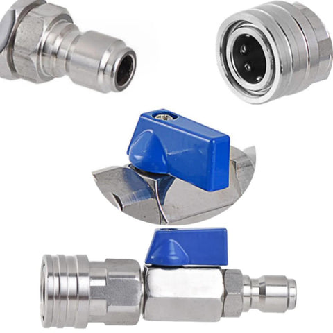 High pressure washer ball valve kit with stainless steel valve, blue lever, 3/8 in quick-connect fittings