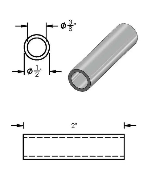 Heavy Duty Aluminum Spacer Round Unthreaded Standoff Bushing With Plain Finish, One Half Inch Outer Diameter And Three Eighth Inch Inner Diameter