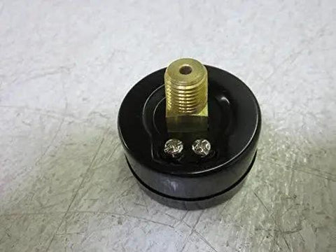 Back view of Economy 2 Inch Dial Pressure Gauge showing brass wetted parts and 1/4 inch NPT mount, Winters steel case.
