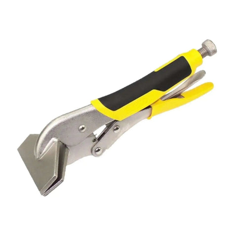 Locking Sheet Metal Duckbill Pliers With 9.72 Inch Reach, High Carbon Steel, showing adjustable opening and heavy duty grip, side view.
