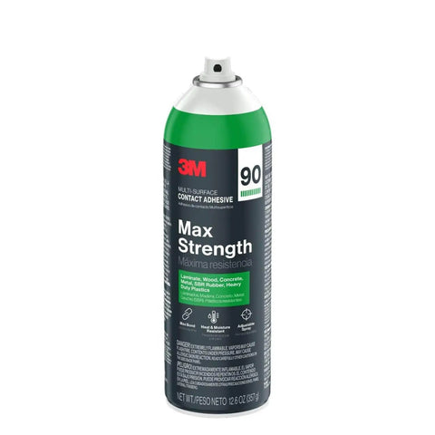 Max Strength 90 Multi-Surface Contact Adhesive Spray, 12.6 oz Can, Low VOC Formula, Heat and Water Resistant, Adjustable Nozzle