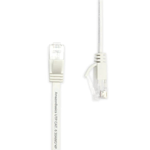 Flat Cat6 Ethernet Cable 100Ft Snagless Patch Cord with Gold Plated Connectors, showing cable and connectors, white color