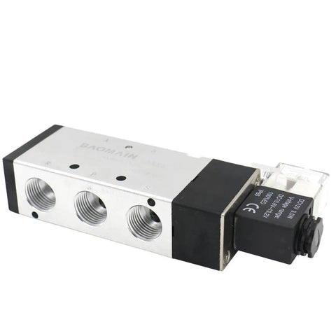 Internally Piloted 5 Way 2 Position Pneumatic Solenoid Valve 4V410-15 DC12V, PT One Half Inch Ports, High Flow Industrial Valve