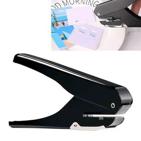 Oval Hole Puncher For Office Use 10 Sheet Capacity Adjustable Paper Depth Heavy Duty Metal Body Positioning Scale Built In Storage Bin