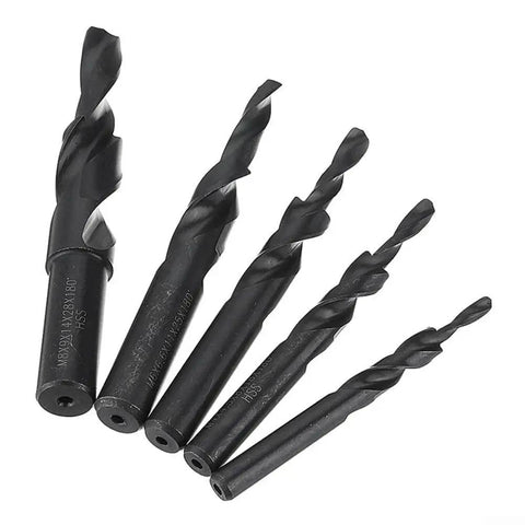 Set of five Dual Function HSS Cobalt Two Stage Step Drill Bits For Metal with Counterbore Spiral Design for Reaming and Chamfering