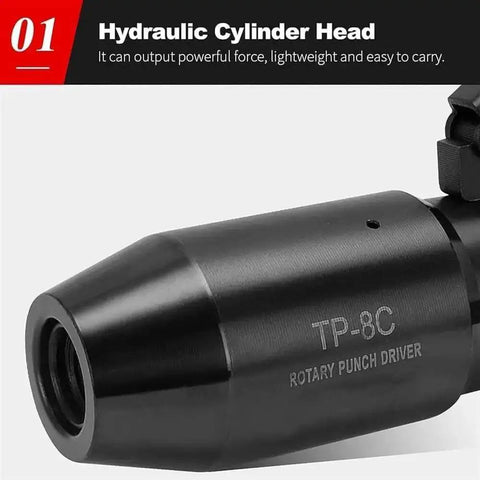 Close-up of hydraulic cylinder head from Portable Manual Hydraulic Hole Punch Kit With 6 Dies for electrical boxes.