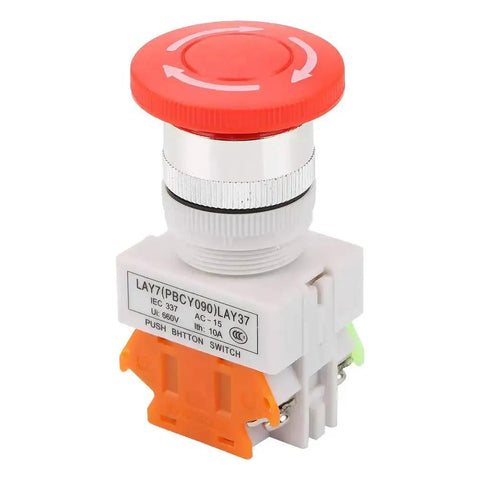Emergency Stop Button Self Locking Mushroom Push Button Switch 22mm Mount Insulated Design for Industrial Machinery