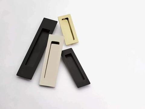 Various rectangular flush pull handles including Emtek Modern Rectangular Flush Pull Handle 1-3/4 X 4 Inches Satin Nickel Finish