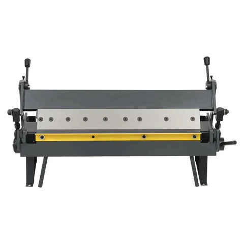 Front view of Beefy 24 Inch Box And Pan Brake Hand Metal Bending Tool for sheet metal, featuring adjustable levers and sturdy construction.